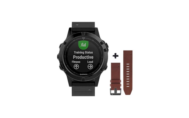 Garmin Pack Fenix 5 Sapphire GPS Multisport + Bracelet cuir QuickFit pas cher